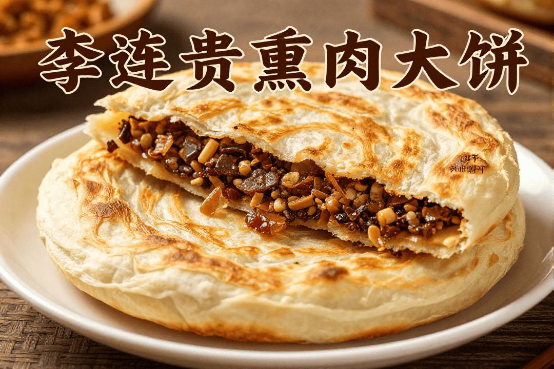 沈阳李连贵熏肉大饼，酥脆大饼夹熏肉葱丝